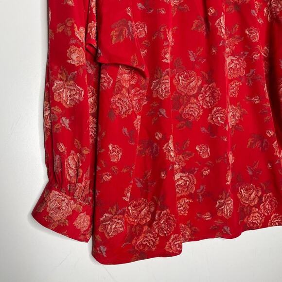 Linda Allard for Ellen Tracy Womens Button Down Shirt Sz M Red Oversized Floral - Picture 14 of 16